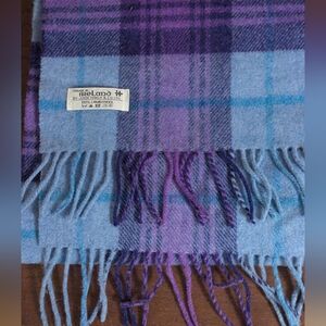 JOHN HANLY Ireland 100% Extra-Fine Lambswool Checked Scarf Soft Purple